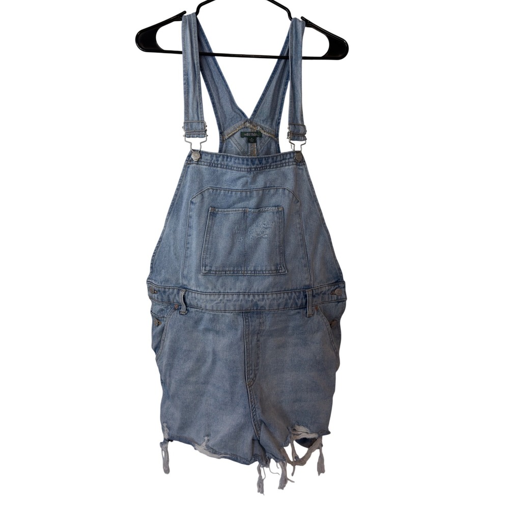 Wild Fable Distressed Denim Shortalls Overalls Size XL Light Wash Pockets